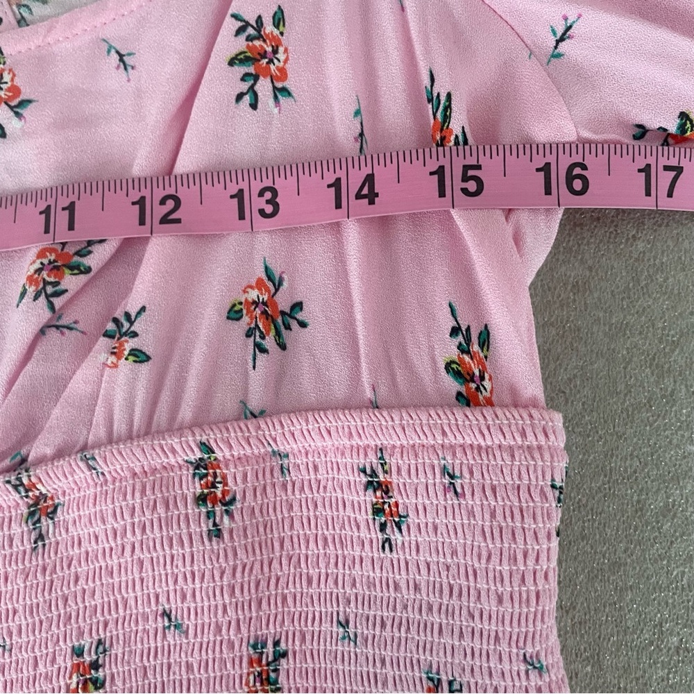 AFRM Pink Floral Print Crop Smocked Top Size Large - Picture 5 of 9